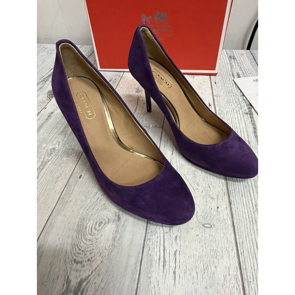 Coach Nala Size 5.5B Womens Purple Stiletto Heels Kid Suede Leather Deep Plum
